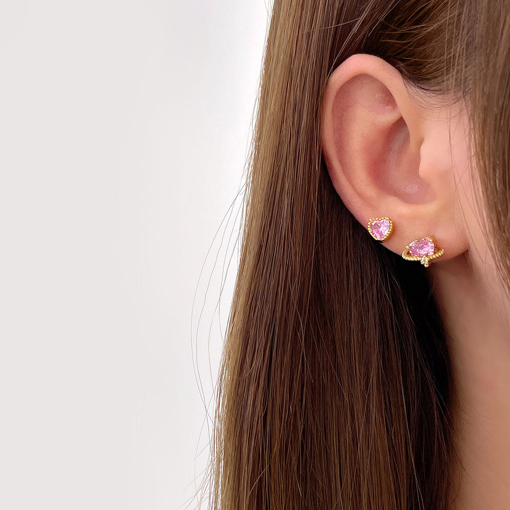Orecchini Fuive cuore semplice di zinrconi rosa