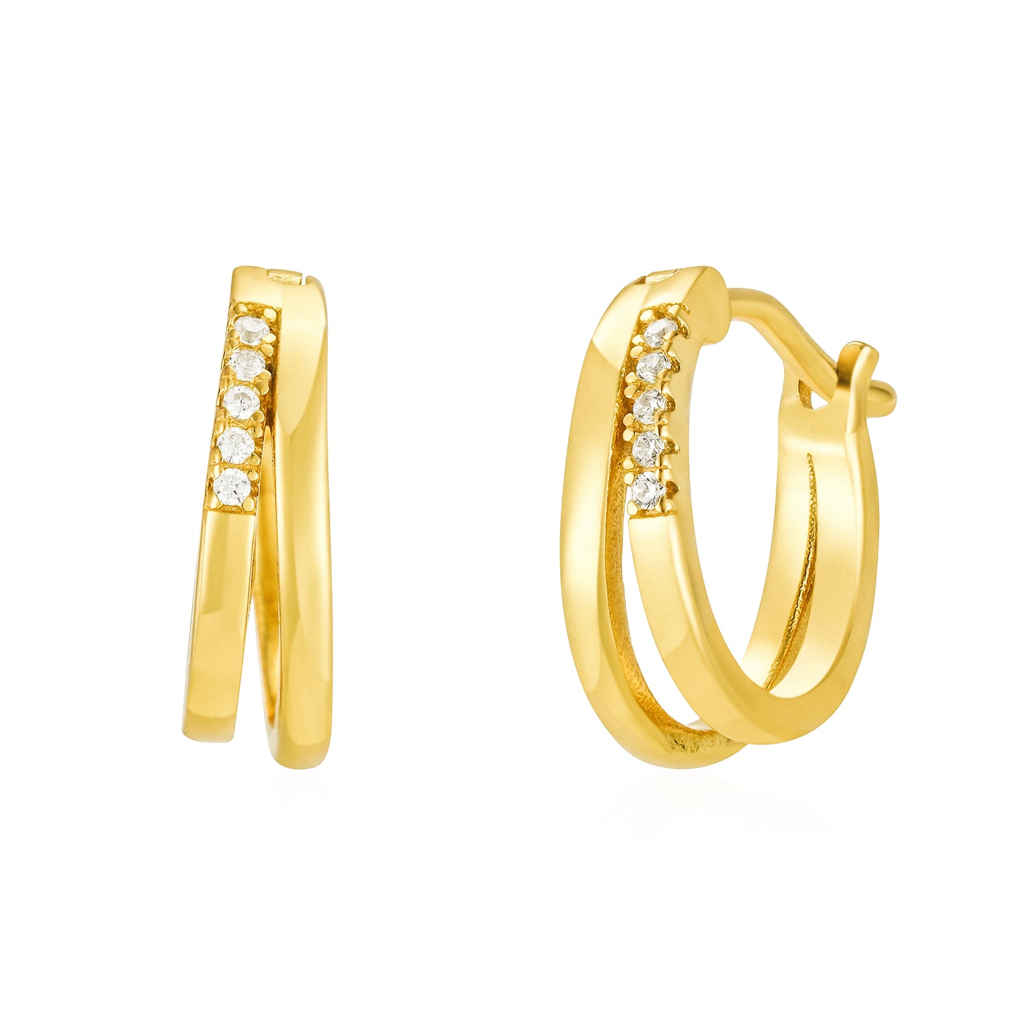 Orecchini Fuive Glimmer in argento 925, placcati in oro 18 carati con zirconi - Gioielli scintillanti e opulenti