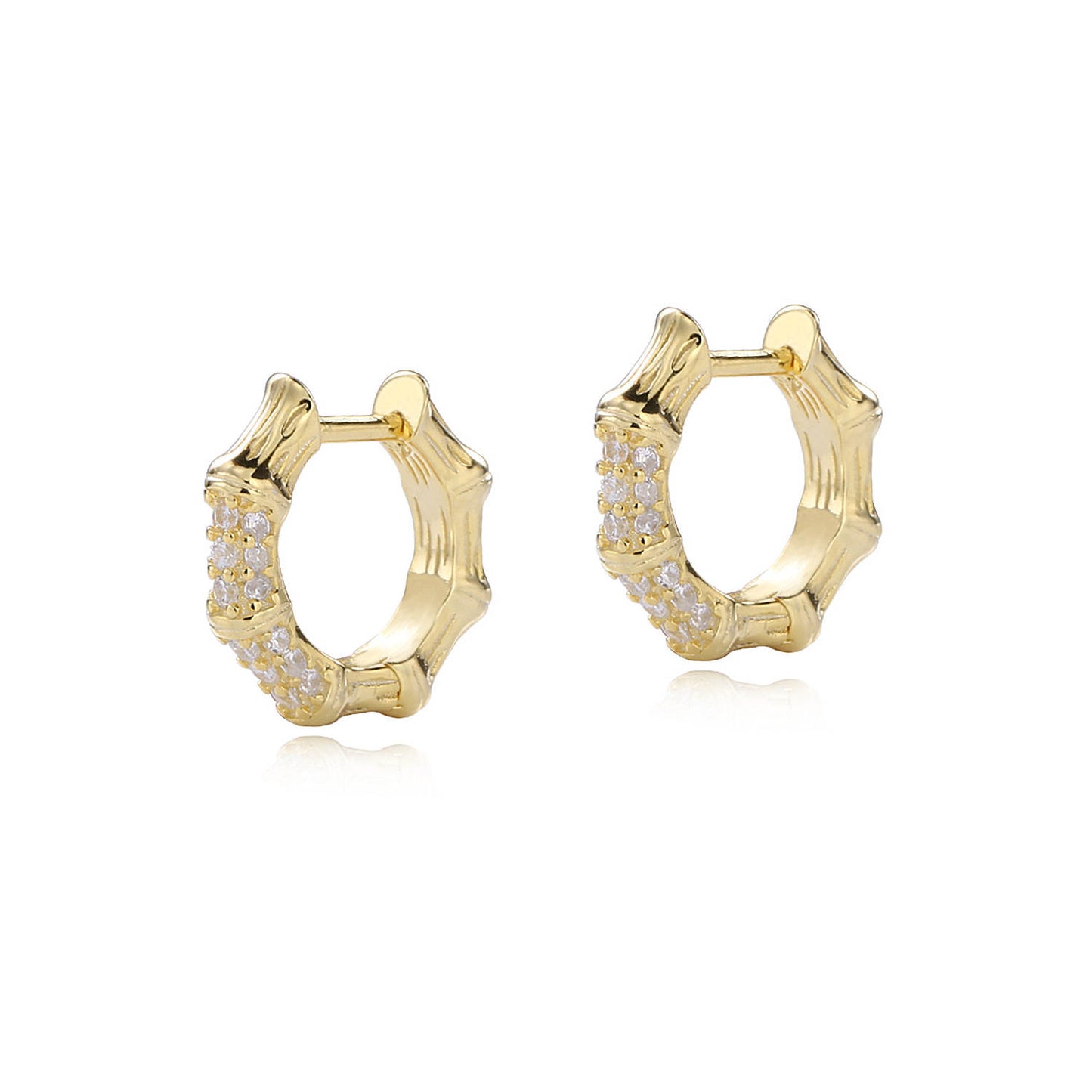 Orecchini Fuive Bamboo in Argento 925 Placcati Oro 18kt con Zirconi