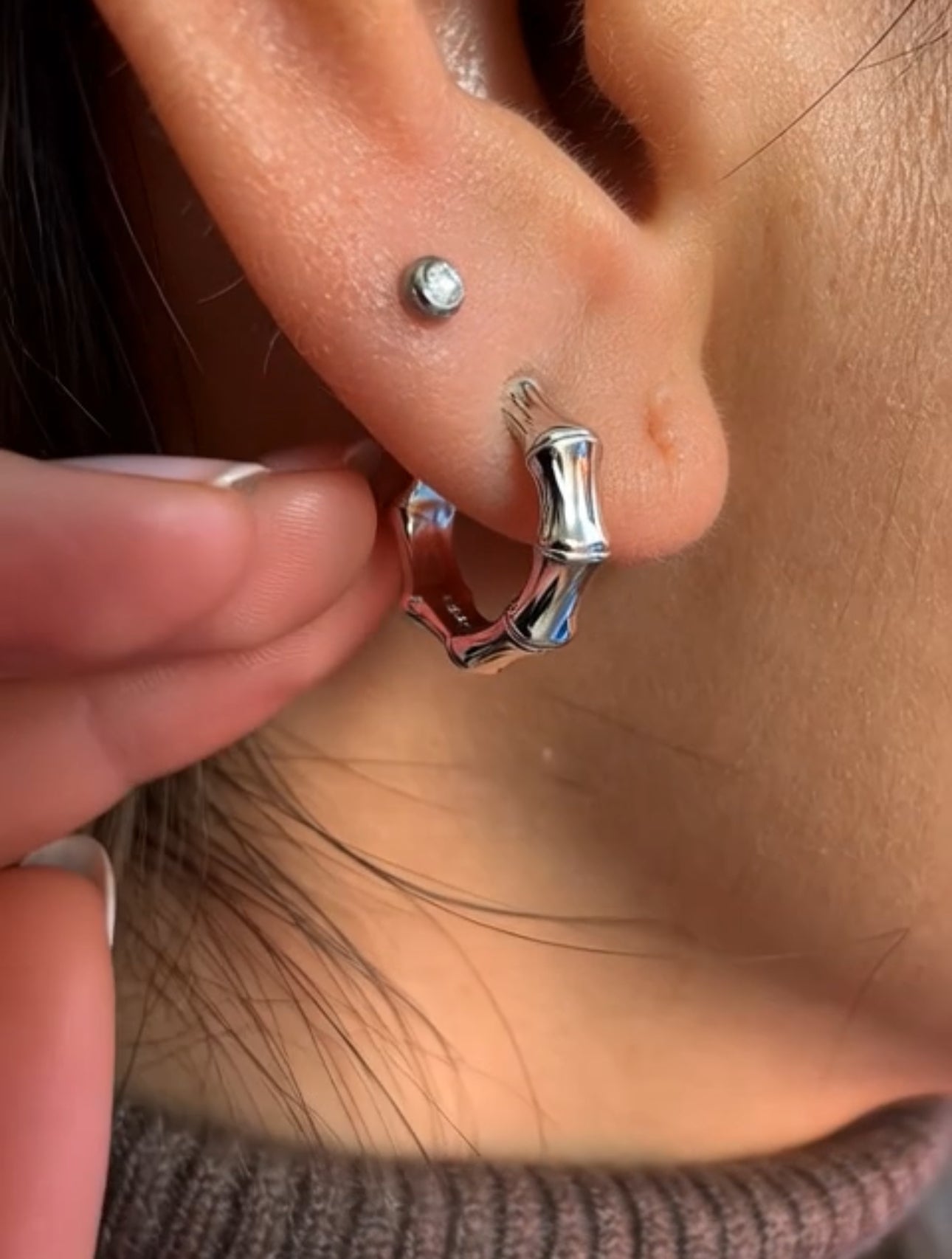 FUIVE BAMBOO EARRINGS IN 925 SILVER