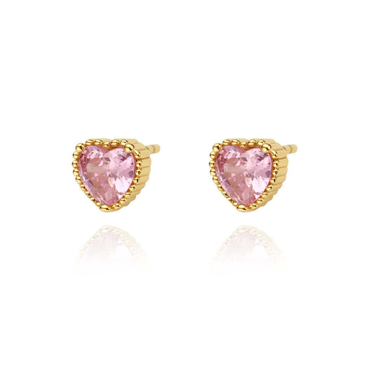 Orecchini Fuive cuore semplice di zinrconi rosa